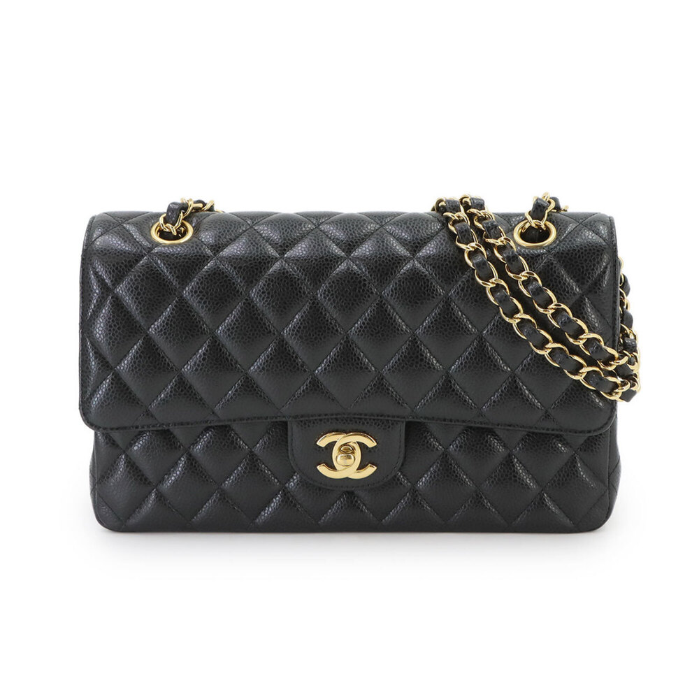 Chanel Matelasse 25 Chain Shoulder Handbag, Caviar Leather, Black, A01112, Go...